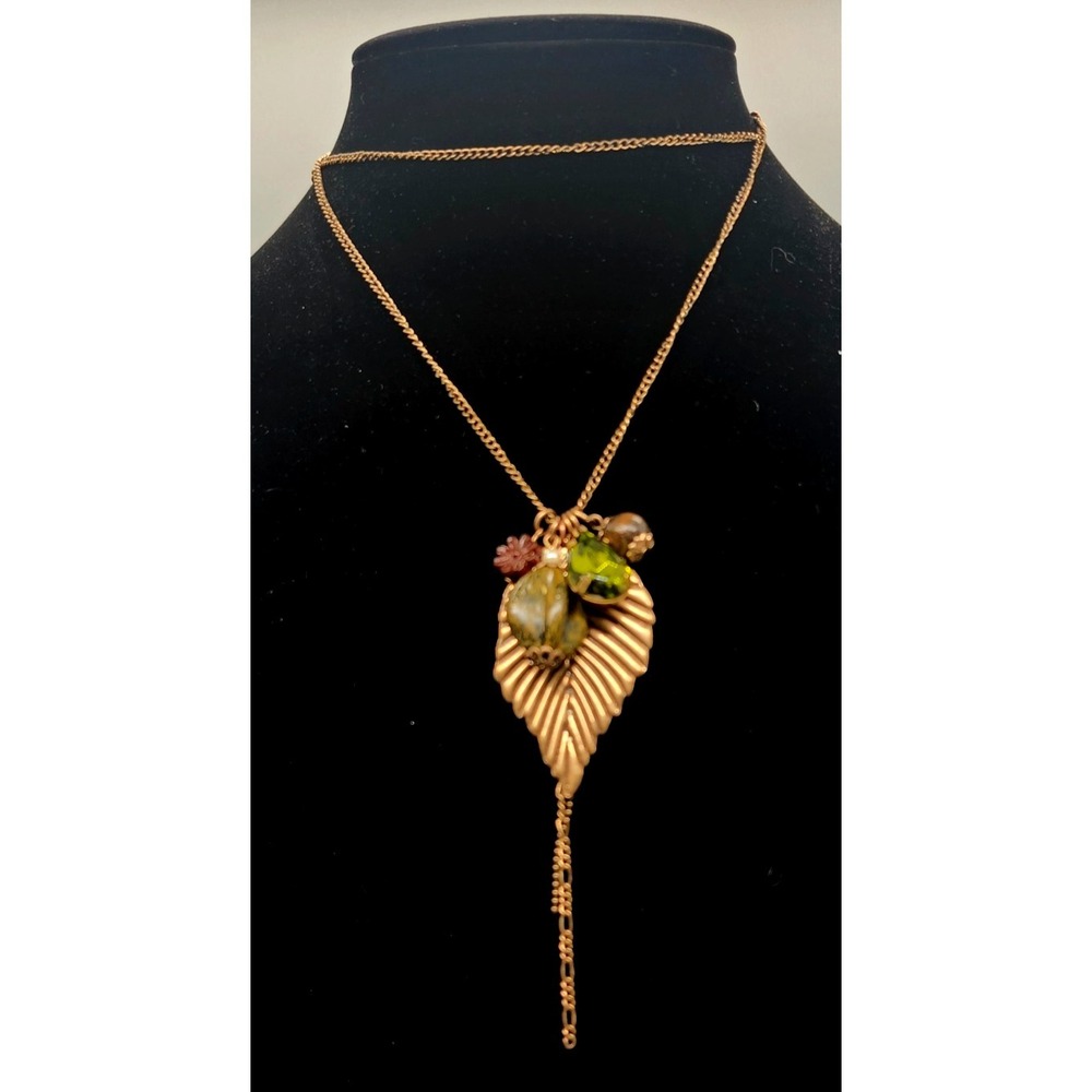 Vintage Necklace Leaf Acorn Mini Flower Pendant Gold Tone Charms